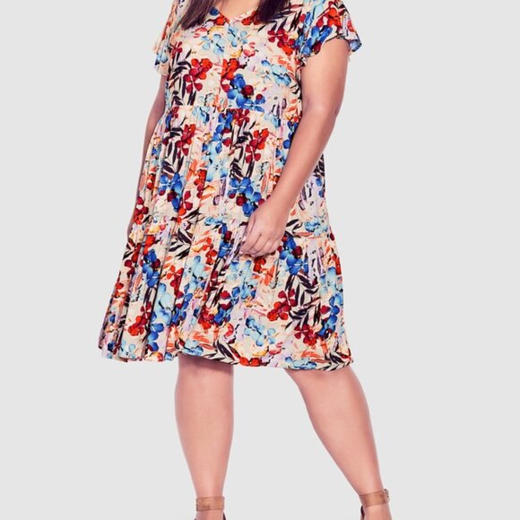 Avenue Dresses & Skirts - Avenue Womens Dress Size 22/24 Multicolor Feminine Floral V-Neck Short Sleeve